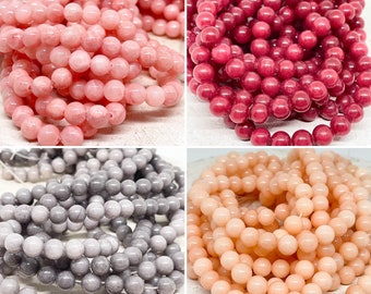 Runde Jadeperlen 8mm, ein Strang Rote/Graue Jadeperlen, Naturstein Perlen, Natur Perlen gefärbt, Edelstein Perlen 8mm