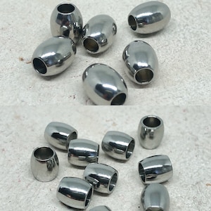 Stainless steel beads, stainless steel spacer beads for DIY bracelets, oval stainless steel beads 6 mm / 10 mm