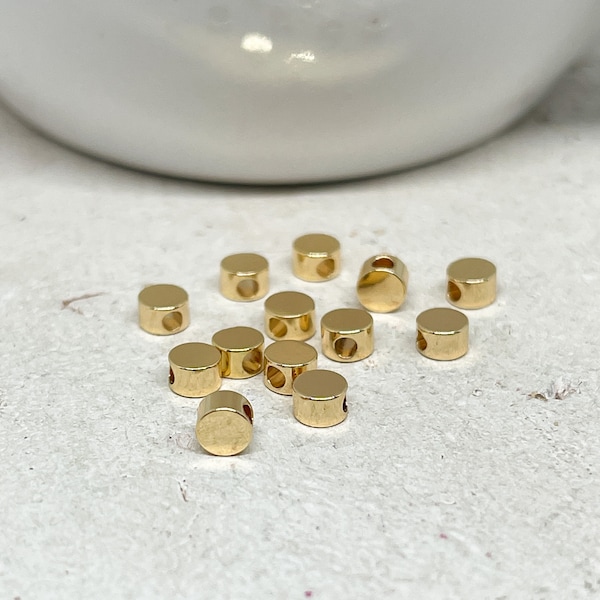 10 St. Messing Perlen Rund, vergoldete flach runde Perlen 4mm, Messing Perlen vergoldet