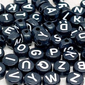 100 St. Buchstabenperlen, Schwarze Buchstaben 7mm, Alphabet Perlen Schwarz