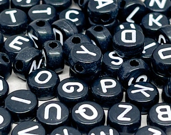 100 St. Buchstabenperlen, Schwarze Buchstaben 7mm, Alphabet Perlen schwarz