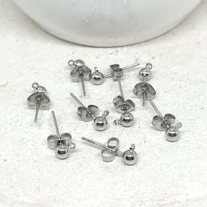 Stainless steel stud earrings with ball, 5 pairs of blank earrings, DIY earrings image 1