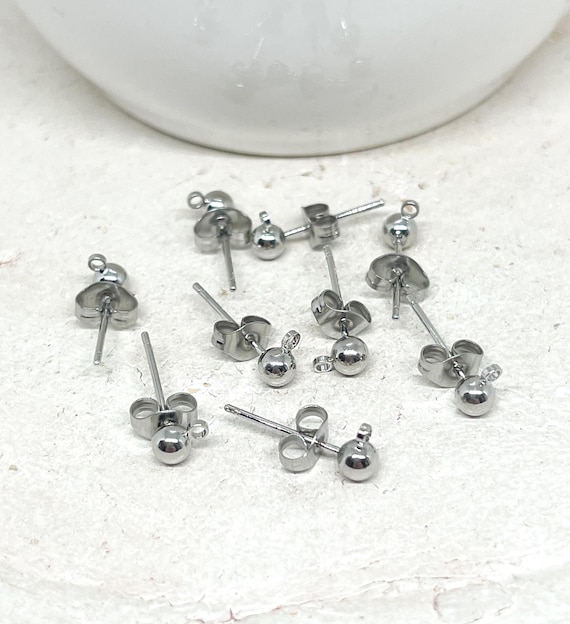 Edelstahl Ohrstecker mit Kugel, 5 Paar Rohlinge Ohrstecker, DIY Ohrringe