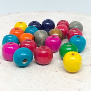 Kleurrijke houten kralen 14 mm x 13 mm, 50 stuks ronde houten kralen, grote houten kralen