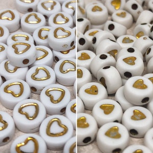 50 St. Weiße Acrylperlen mit Herz, Weiße Perlen 7mm, Buchstabenperlen mit Herz