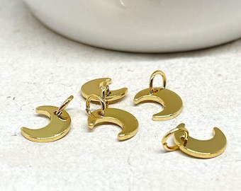 5 pcs brass pendant moon, gold-plated pendant crescent moon