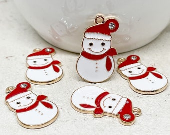 5 Snowman Pendants, Enamel Snowman Pendants Christmas Pendants Enamel