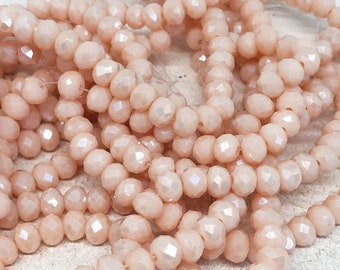 90 pcs. crystal beads 6mm beige, faceted beads, opaque beige glass beads B02