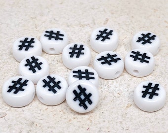 50 St. Hashtag runde Perlen, Weiße Acryl Perlen, 7mm Hashtag Perlen