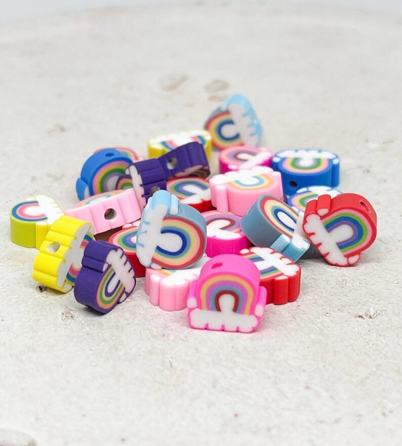 Polymer Regenbogen Perlen, 25 St. Anhänger Regenbogen, bunt gemischt Bunt