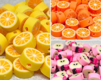 25pcs/50pcs Polymer Clay Fruit Beads, Fruit Beads, Fruit Beads, Fruit Spacer Beads, Fruit Jewelry, Orange, Lemon, Apple