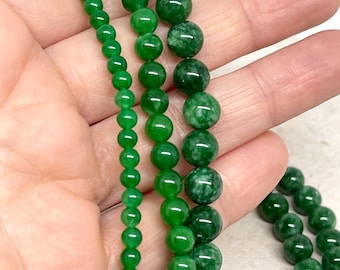 Runde Jadeperlen , ein Strang, Dunkelgrüne Jadeperlen, Naturstein Perlen, Natur Perlen, Edelstein Perlen 4mm, 6mm, 8mm