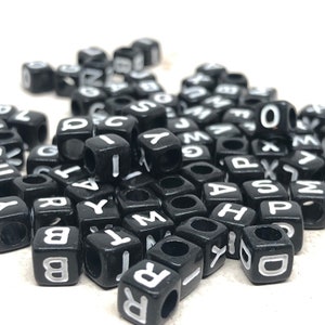 100 pcs. letter beads, 6 mm x 6 mm letter cubes, cube beads, acrylic letter beads, alphabet beads, letter beads black