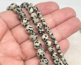 Runde Dalmatiner Jaspis  Perlen 8mm/6 mm/4mm ein Strang, 95/60/45 Stück, Natürlicher Jaspis Perlen6mm, Naturstein Perlen