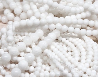 Round jade beads, one strand; white jade beads; natural stone beads