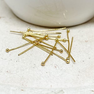 Pack of 20 head pins, gold-plated brass head pins with ball 24 mm