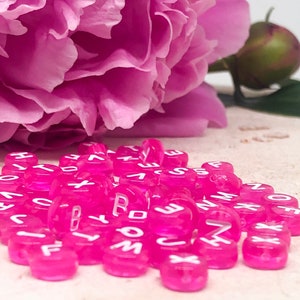 100 St. Buchstabenperlen, Pinke Buchstaben 7mm, Alphabet Perlen Pink