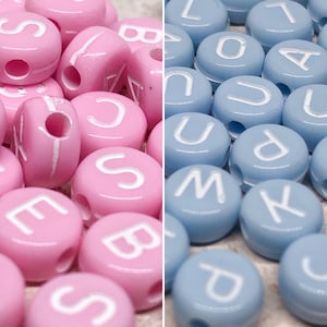 100 St. Buchstabenperlen, Rosa/ Hellblau, Buchstaben 7mm, Alphabetperlen blau, Buchstaben Rosa, Buchstaben Rosa
