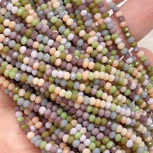 2 mm glass beads, faceted glass beads, green/purple multicolored, multicolored glass beads