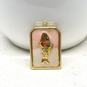 Stainless steel enamel pendant card with fish, IP coating waterproof image 1