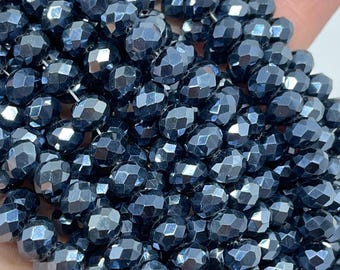 8 mm cut glass beads, dark grey glass beads, anthracite beads 8 mm