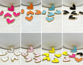 5 pcs. Heart pendant, enamel heart pendant, heart charm