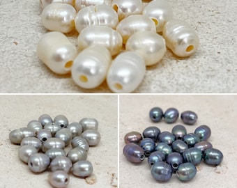 Freshwater pearls with a large hole, 7-10 mm x 7-8 mm, cultured cream-white pearls, natural pearls, baroque pearls