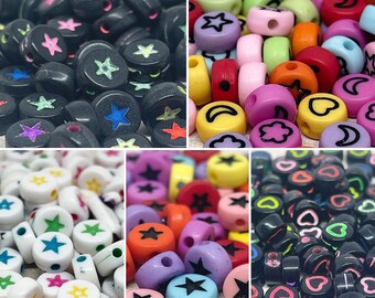 50 pieces/100 pieces/200 pieces acrylic beads with star, beads with heart 7 mm, letter beads with star different colors, heart colorful