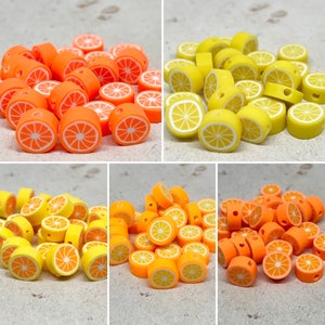 Polymer Clay Fruit Beads, Fruit Beads, Fruit Spacer Beads, Fruit Jewelry, Orange, Lemon