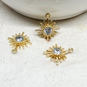 2 pcs. Pendant flower with zirconia, brass zirconia charm, sun pendant