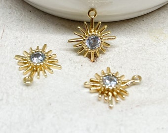 2 pcs. Pendant flower with zirconia, brass zirconia charm, sun pendant