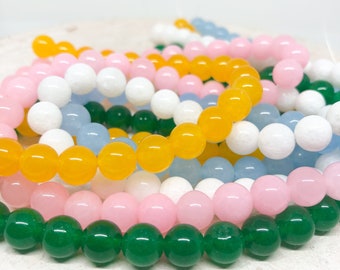 Runde Jadeperlen 8mm, ein Strang, verschiedene Farben, Grüne Jadeperlen, Naturstein Perlen, Natur Perlen gefärbt, Edelstein Perlen 8mm