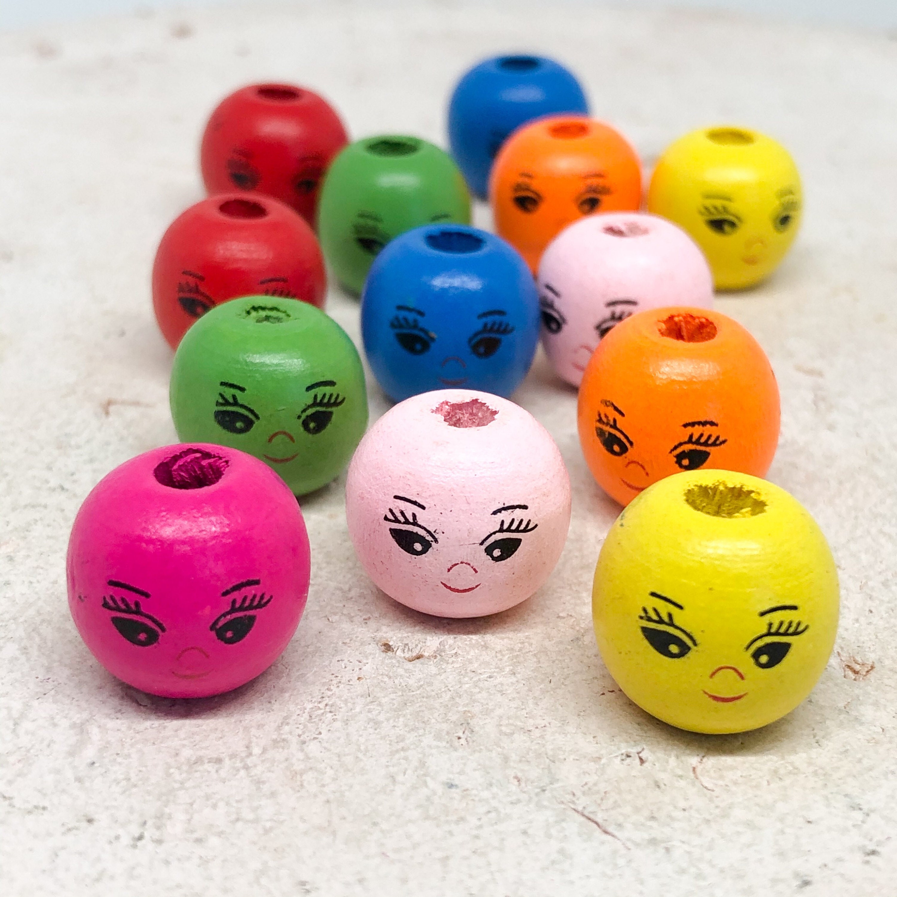 MAGICLULU 50 Stück Holzperlen Mit Smiley-Gesicht – Für Schmuck, Armbänder, Halsketten