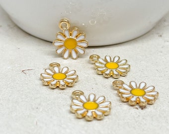 5 St. Anhänger Gänseblümchen, Emaille Anhänger Blume, Charms Gänseblümchen