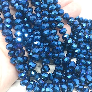 Kristal kralen 8 mm 68 st., kralen metallic blauw, glas kralen blauw