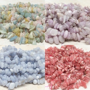 Gemstone Chip Beads 5 mm - 10 mm, Blue Agate Chip, Kunzite Chip, Rhodochrosite Nuggets