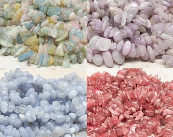 Gemstone Chip Beads 5 mm - 10 mm, Blue Agate Chip, Kunzite Chip