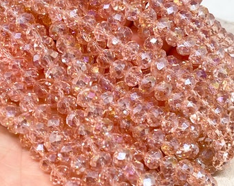 Kristallperlen 6mm/8mm lt. Peach,  Glasschliffperlen, facettierte Perlen