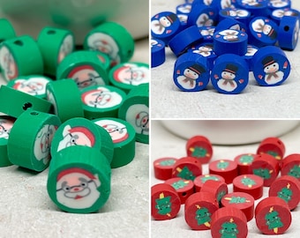 Polymer Clay Christmas Beads, Motif Beads Polymer Clay, Snowman, Christmas Tree, Boot Spacer Beads