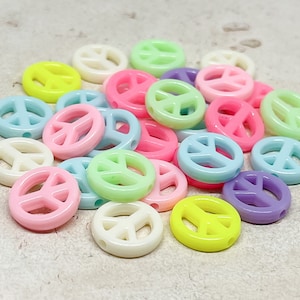 25 Acrylic Peace Beads, Assorted Colors, Peace Sign Motif Beads, Pastel Peace Beads