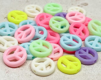 25 pcs. acrylic peace beads mixed colors, motif beads peace sign, pastel peace beads