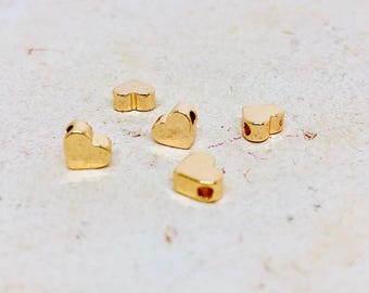 5 pcs. Metal hearts gold-plated, brass hearts gold-plated, connector heart