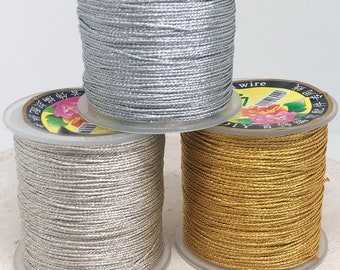 10m Macraméband Gold/ Silber/Platin farben, Nylon Kordel Metallic, 0,20 Euro/m, Kordel 0,8mm/1mm Flechtkordel