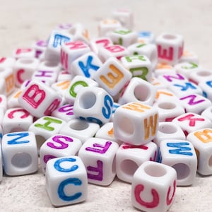 100 pcs. letter beads, 7 x 7 mm/6 x 6 mm, letter cubes, cube beads, alphabet beads, letter beads colored