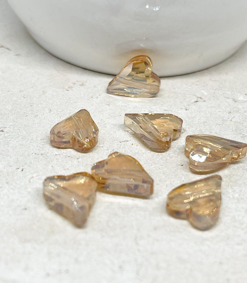 Crystal hearts 22 mm x 10 mm, 10 pieces. Crystal beads beige. image 1