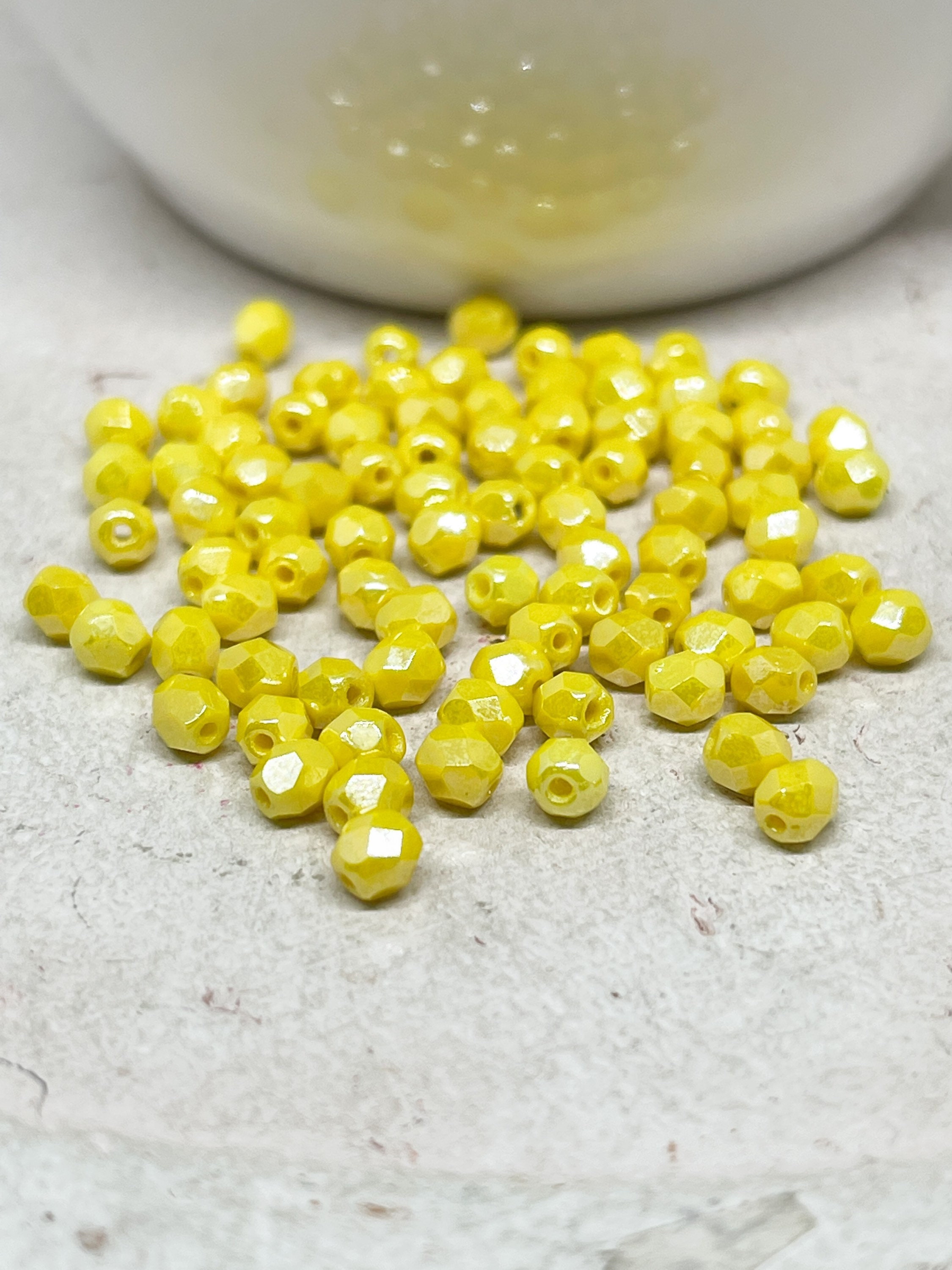 100 Perles Facettées De Bohême 4 Mm - Magic Yellow Brown - Preciosa - Création Bijoux - France