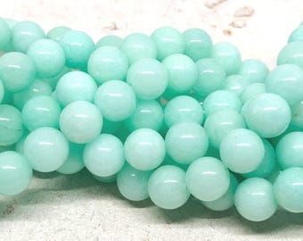 Round jade beads, turquoise green jade beads, natural stone beads