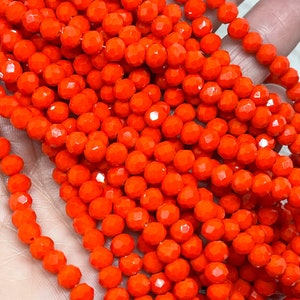 Crystal beads 6 mm 88 pieces, glass beads orange red opaque glass beads 6 mm D03