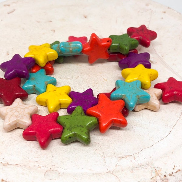 6pcs/10pcs/20pcs Stars Synetic Howlite, Star Pendants, Mixed Colors, Stars 20mm, Stars 15mm, Stars 25mm