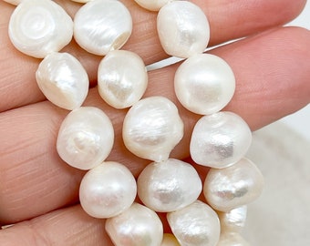 10 St. Süßwasser Perlen 8-10/6-8mm Zuchtperlen Creme Weiß, Natur Perlen, Barock Perlen, Echte Perlen